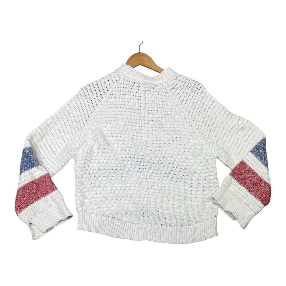 Zadig & Voltaire Women Knit Sweater Bea Openwork Striped White Cropped Size XS - Picture 4 of 15